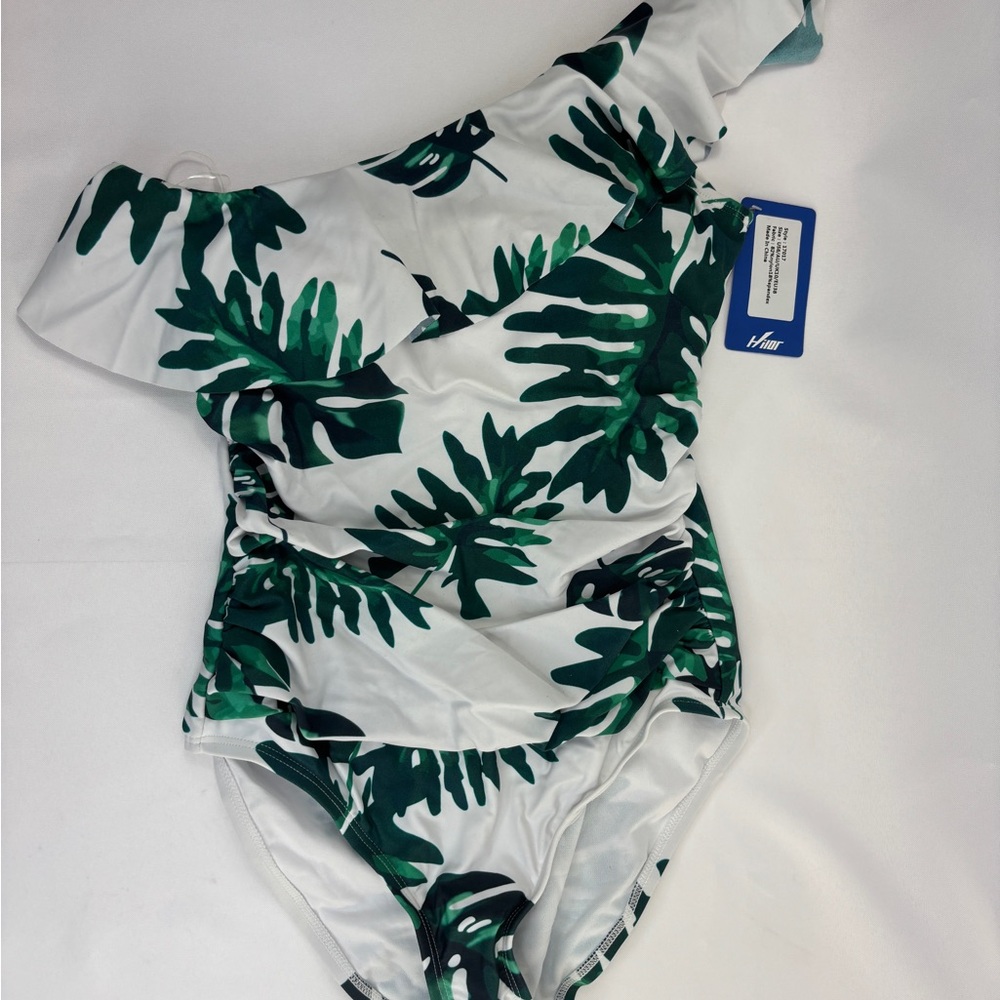 NEW Hilor One Piece Swimsuit Asymmetrical Ruffle White One Shoulder Women's 6